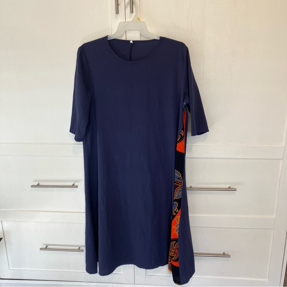 Navy Blue Short Sleeve A-Line Dress, 5XL